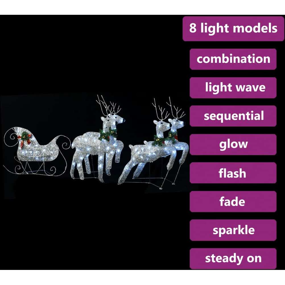 vidaXL Reindeer & Sleigh Christmas Decoration 100 LEDs Outdoor Silver