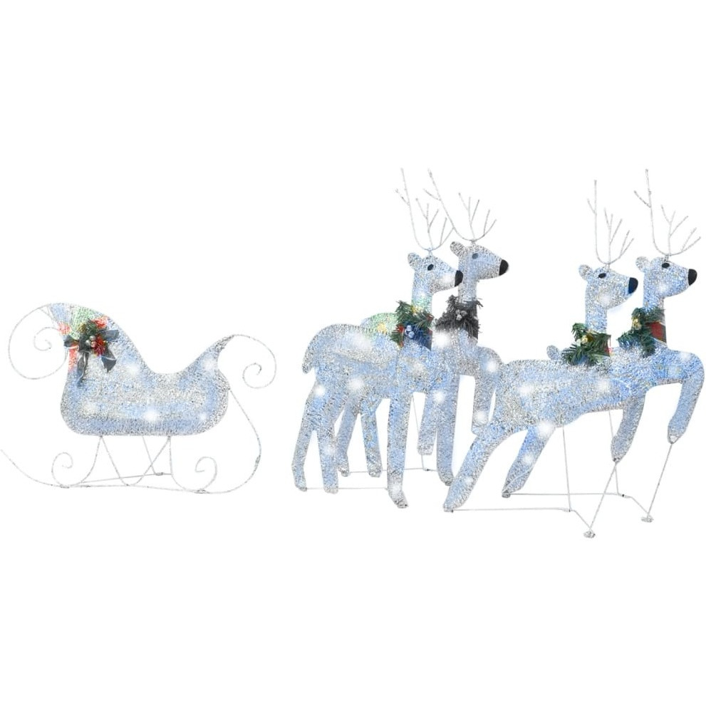 vidaXL Reindeer & Sleigh Christmas Decoration 100 LEDs Outdoor Silver
