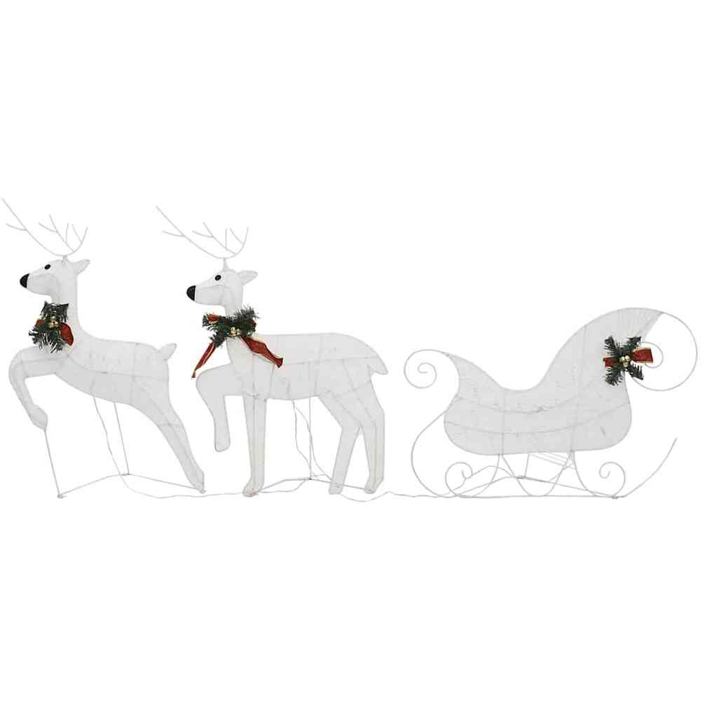 vidaXL Reindeer & Sleigh Christmas Decoration 60 LEDs Outdoor White