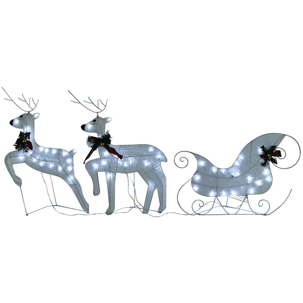 vidaXL Reindeer & Sleigh Christmas Decoration 60 LEDs Outdoor White