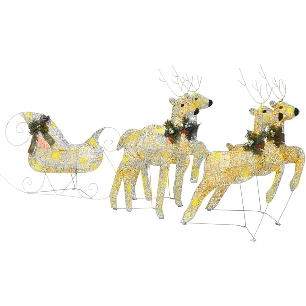 vidaXL Reindeer & Sleigh Christmas Decoration 100 LEDs Outdoor Gold