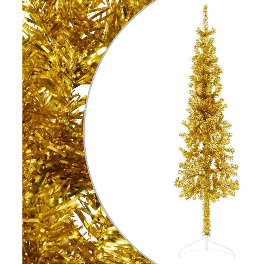 vidaXL Slim Artificial Half Christmas Tree with Stand Gold 4 ft