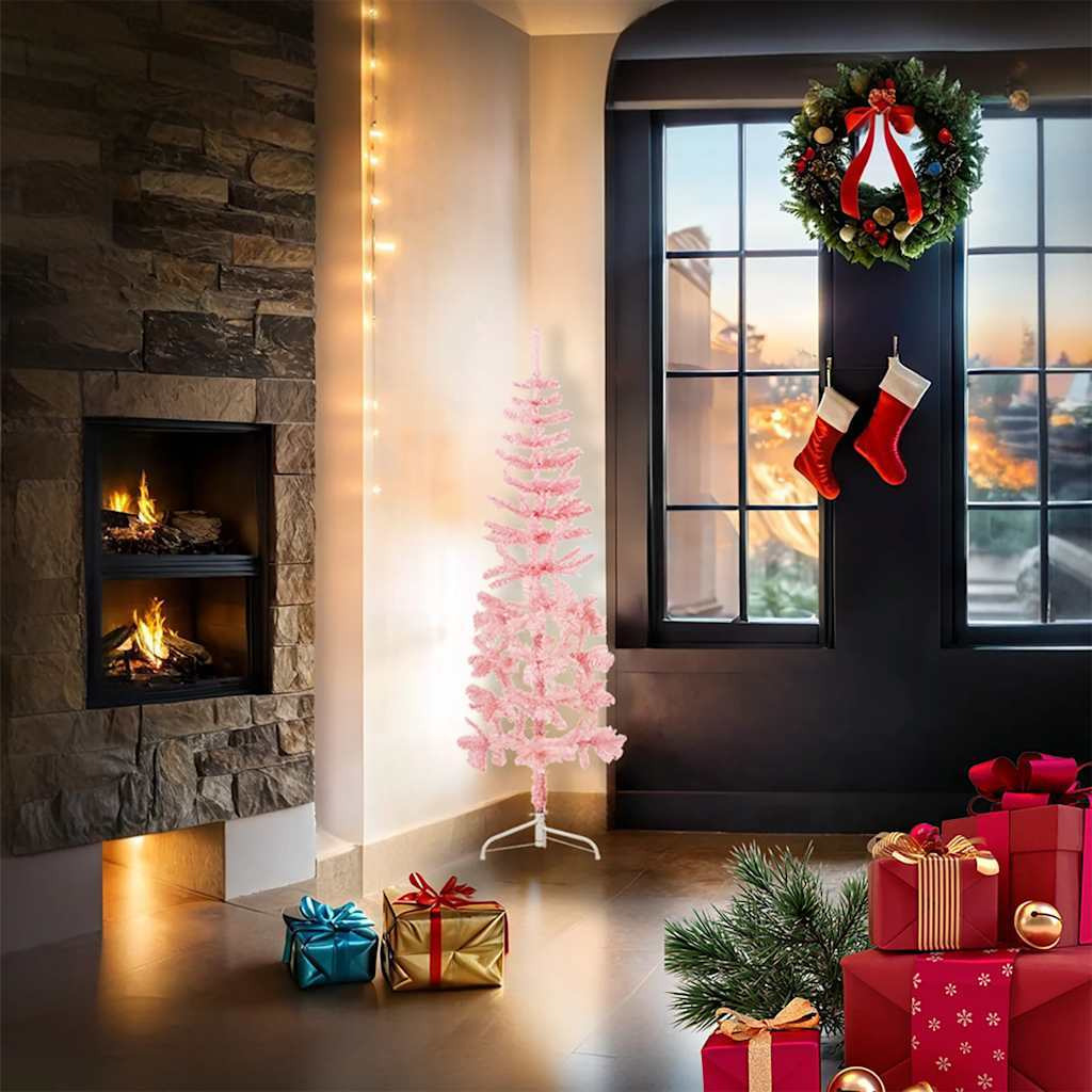 vidaXL Slim Artificial Half Christmas Tree with Stand Pink 4 ft