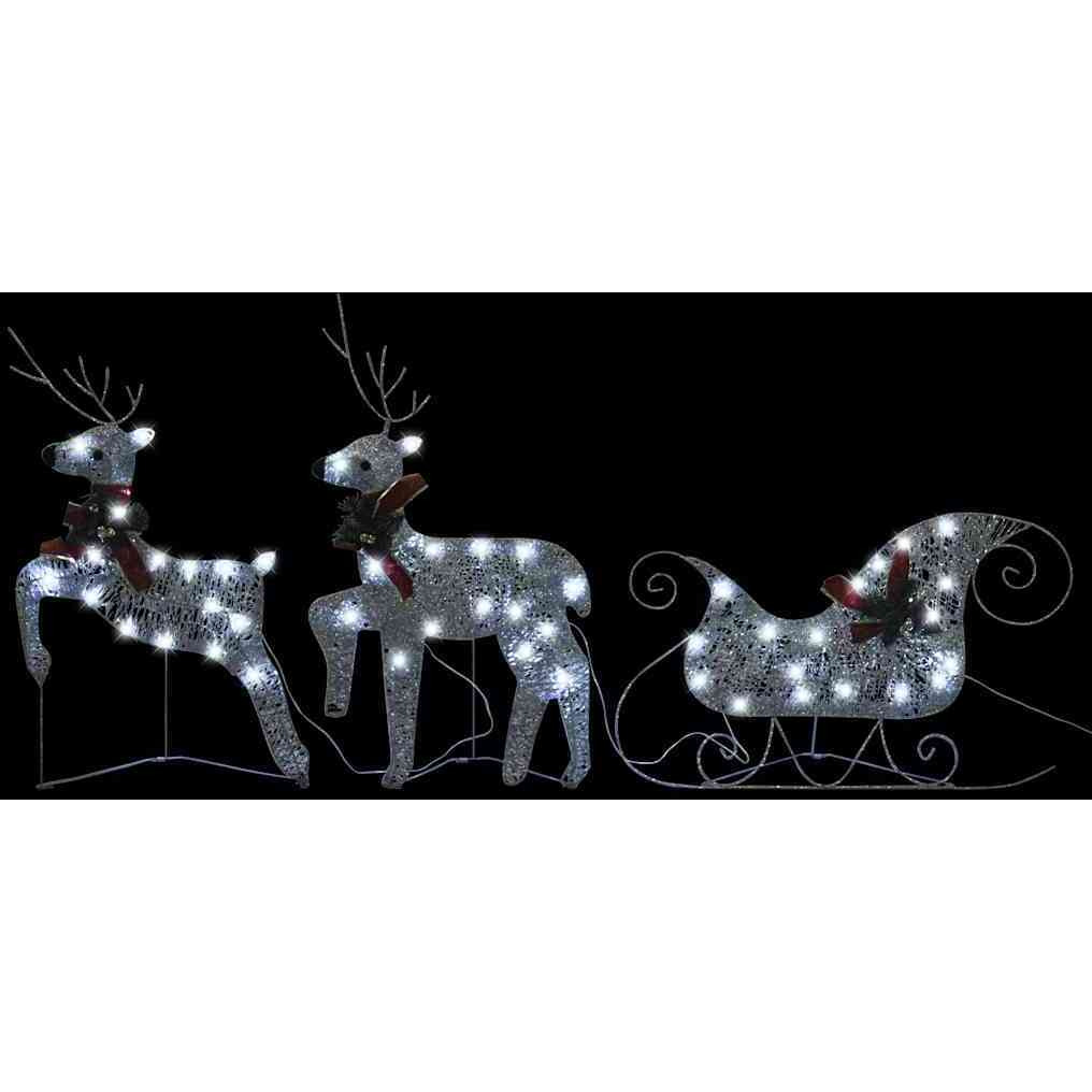 vidaXL Reindeer & Sleigh Christmas Decoration 60 LEDs Outdoor Silver