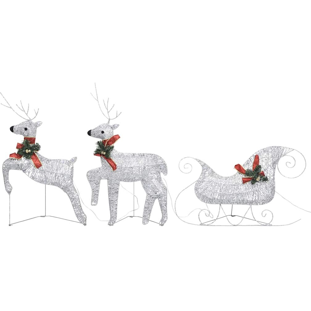 vidaXL Reindeer & Sleigh Christmas Decoration 60 LEDs Outdoor Silver