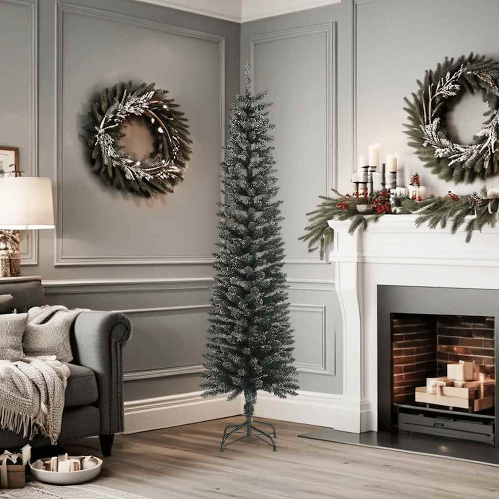 vidaXL Artificial Slim Christmas Tree with Stand Green 6 ft PVC