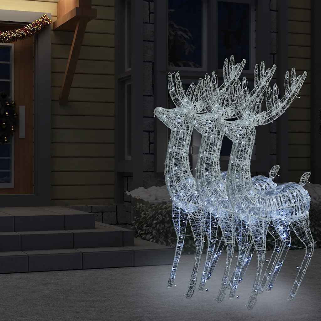 vidaXL XXL Acrylic Christmas Reindeers 250 LED 3 pcs 70.9" Cold white