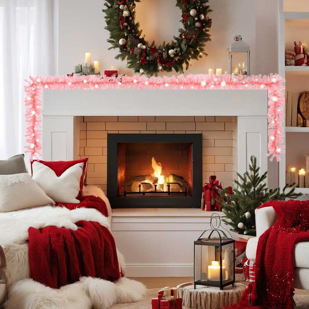 vidaXL Christmas Garland with LED Lights 66 ft Pink