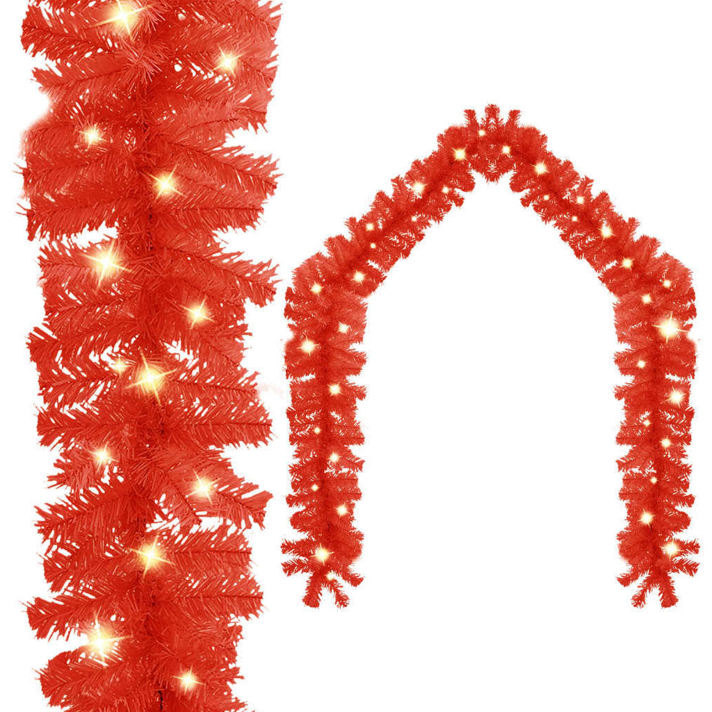 vidaXL Christmas Garland with LED Lights 66 ft Red