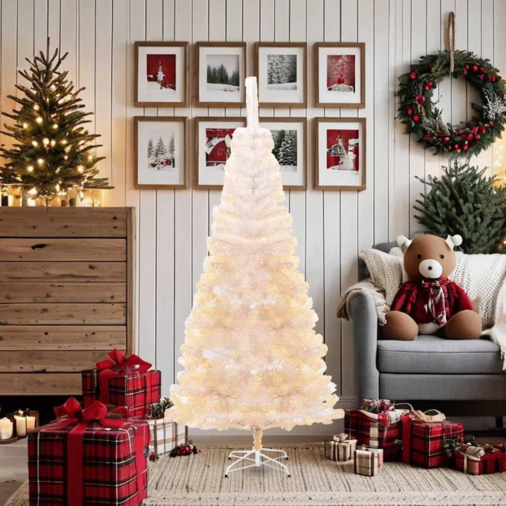 vidaXL Artificial Christmas Tree with Iridescent Tips White 6 ft PVC