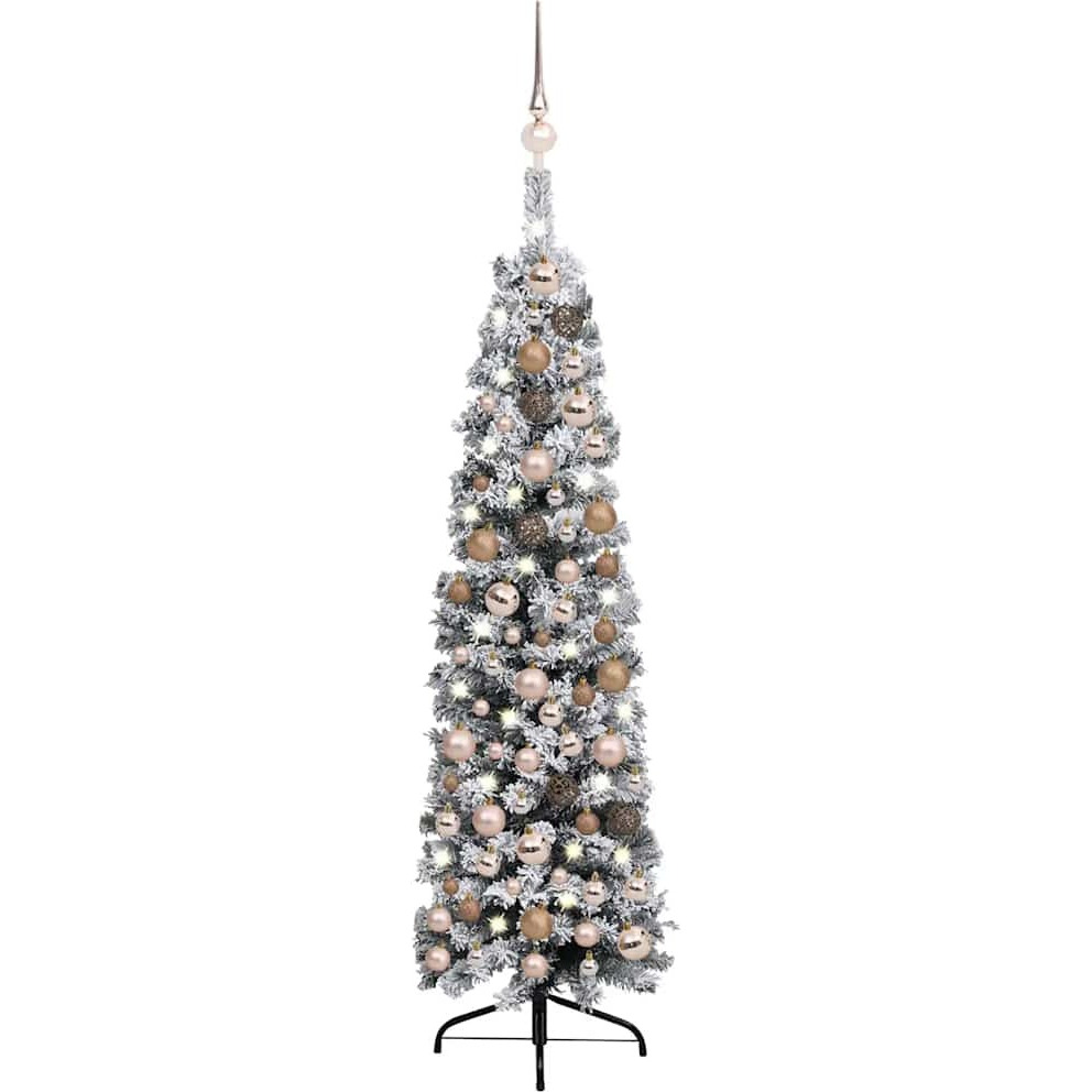 vidaXL Slim Artificial Christmas Tree with LEDs&Ball Set Green 59.1"