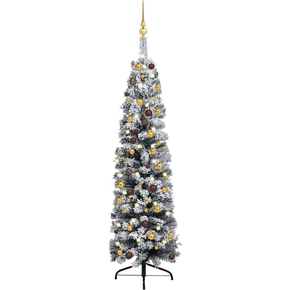 vidaXL Slim Artificial Christmas Tree with LEDs&Ball Set Green 59.1"