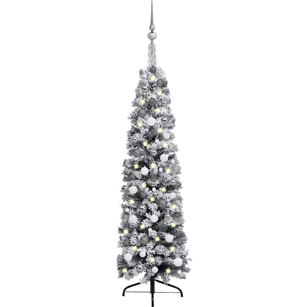 vidaXL Slim Artificial Christmas Tree with LEDs&Ball Set Green 59.1"