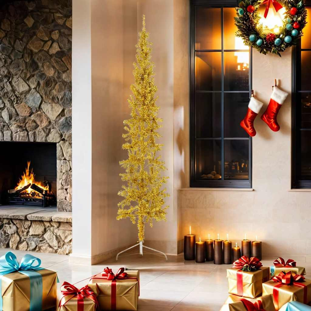 vidaXL Slim Artificial Half Christmas Tree with Stand Gold 6 ft