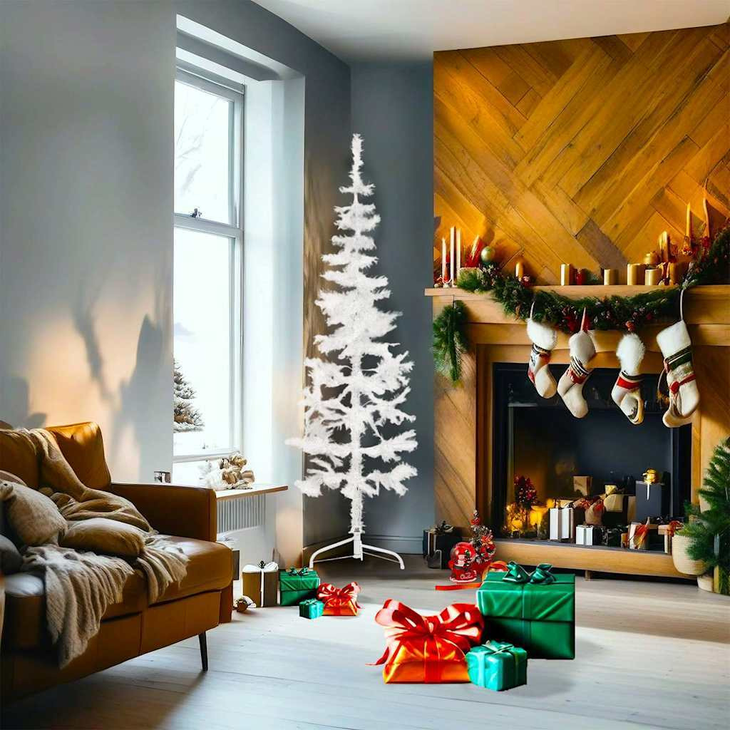 vidaXL Slim Artificial Half Christmas Tree with Stand White 6 ft
