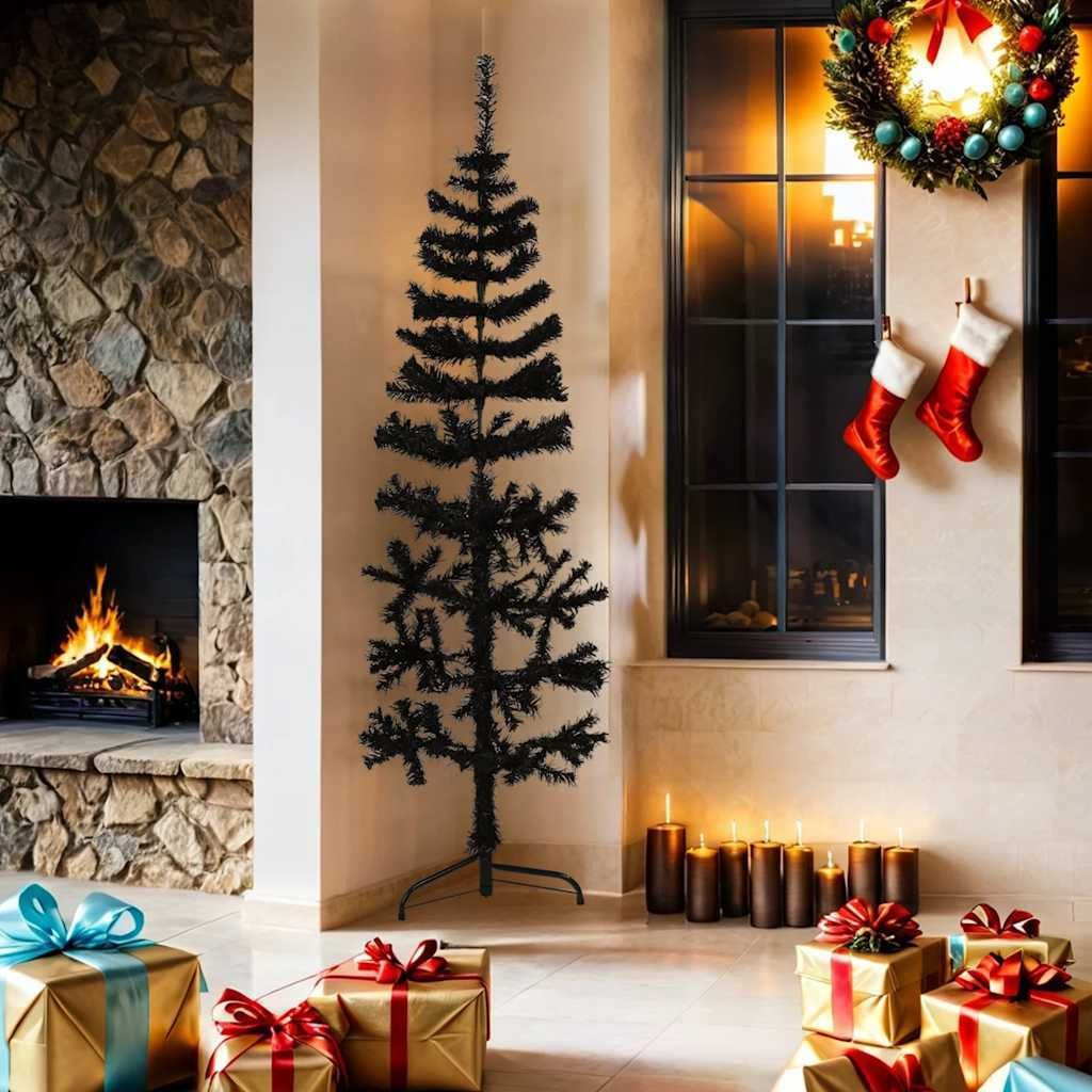 vidaXL Slim Artificial Half Christmas Tree with Stand Black 6 ft