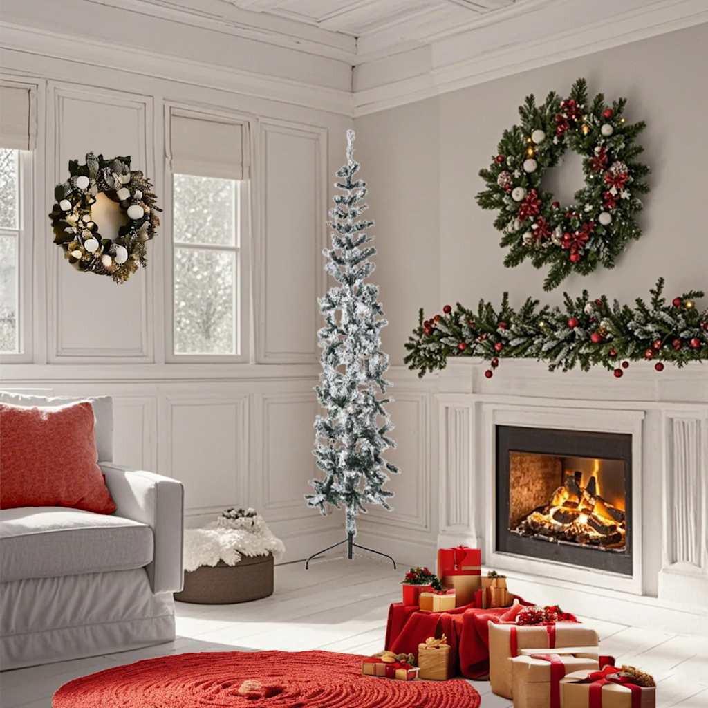 vidaXL Slim Artificial Half Christmas Tree with Flocked Snow 6 ft