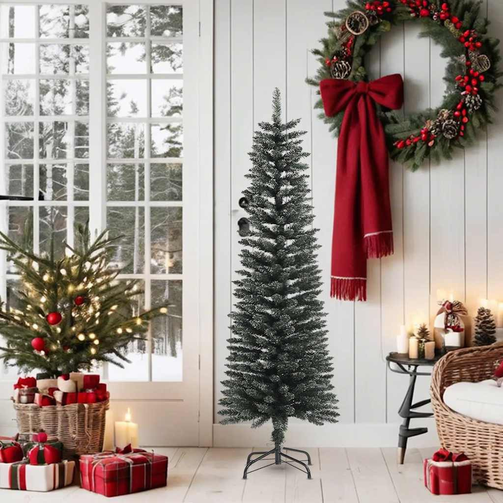 vidaXL Artificial Slim Christmas Tree with Stand Green 5 ft PVC