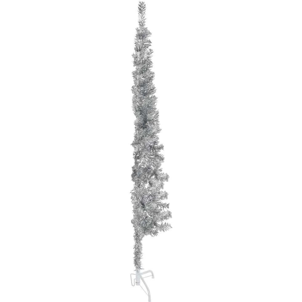 vidaXL Slim Artificial Half Christmas Tree with Stand Silver 5 ft