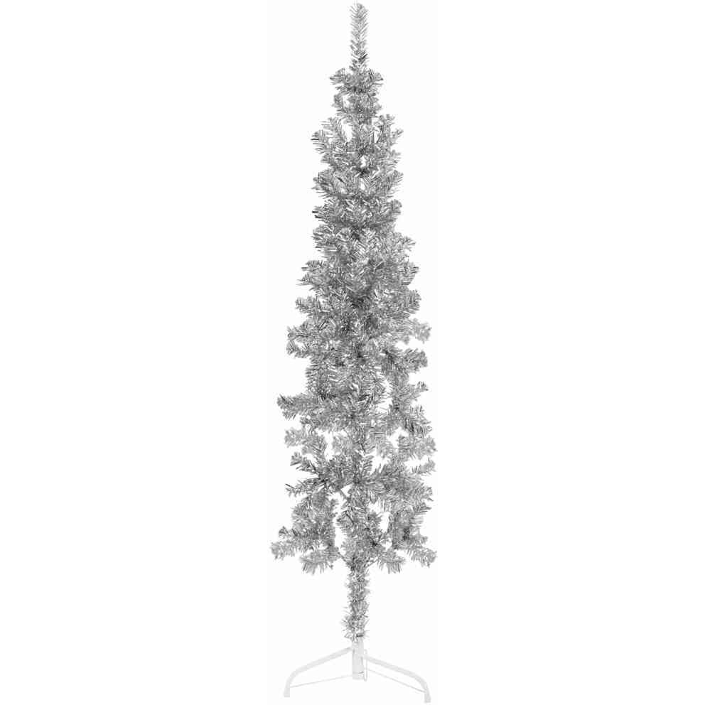 vidaXL Slim Artificial Half Christmas Tree with Stand Silver 5 ft