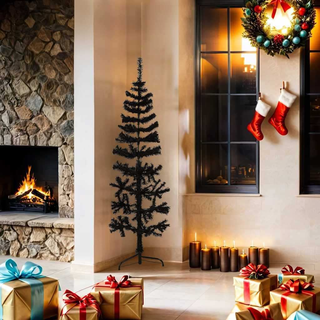 vidaXL Slim Artificial Half Christmas Tree with Stand Black 5 ft