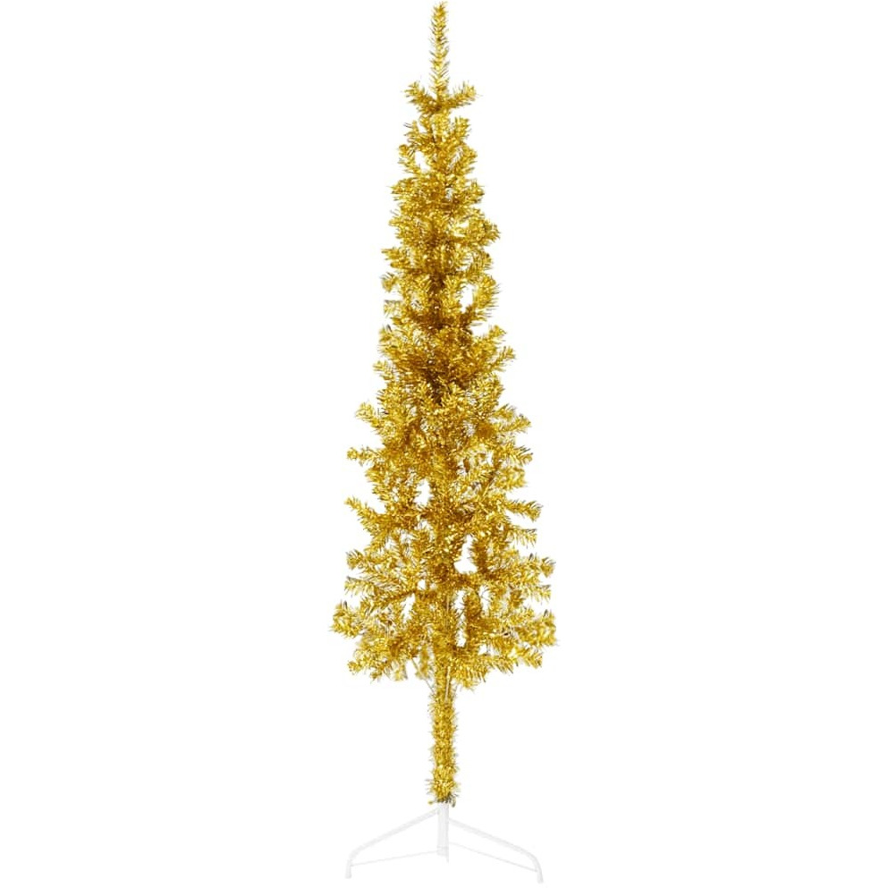 vidaXL Slim Artificial Half Christmas Tree with Stand Gold 5 ft