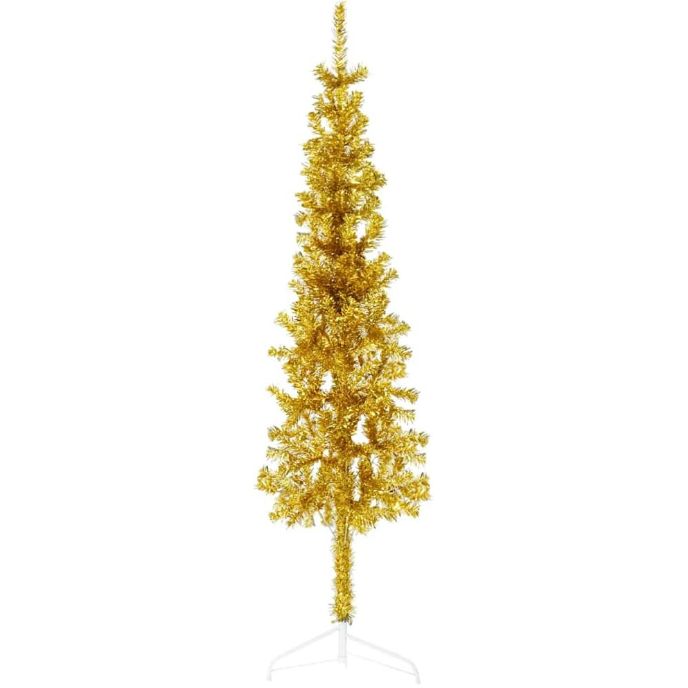 vidaXL Slim Artificial Half Christmas Tree with Stand Gold 5 ft