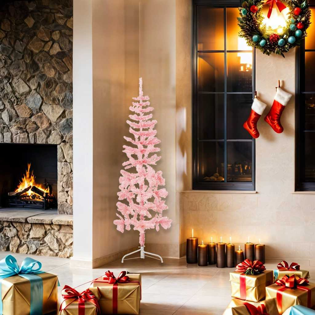 vidaXL Slim Artificial Half Christmas Tree with Stand Pink 5 ft