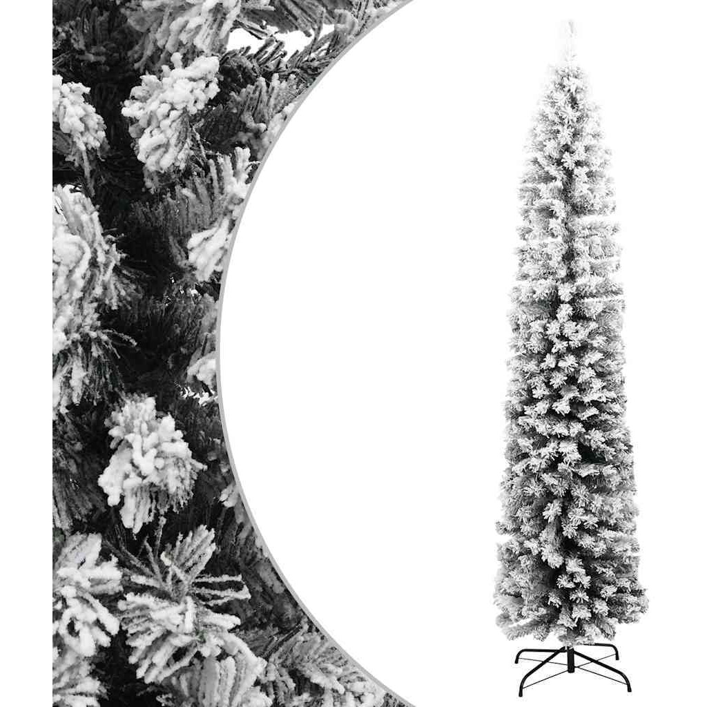 vidaXL Slim Artificial Christmas Tree with Flocked Snow Green 7 ft PVC