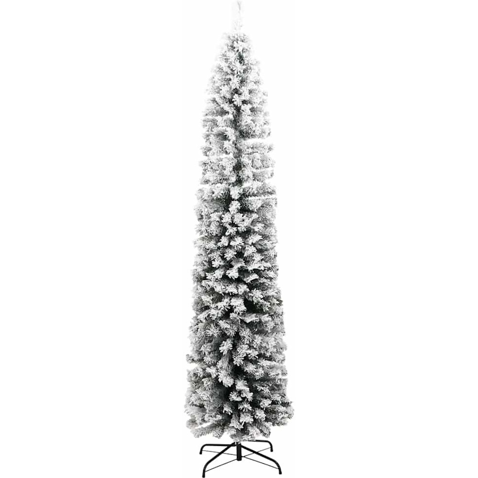 vidaXL Slim Artificial Christmas Tree with Flocked Snow Green 7 ft PVC