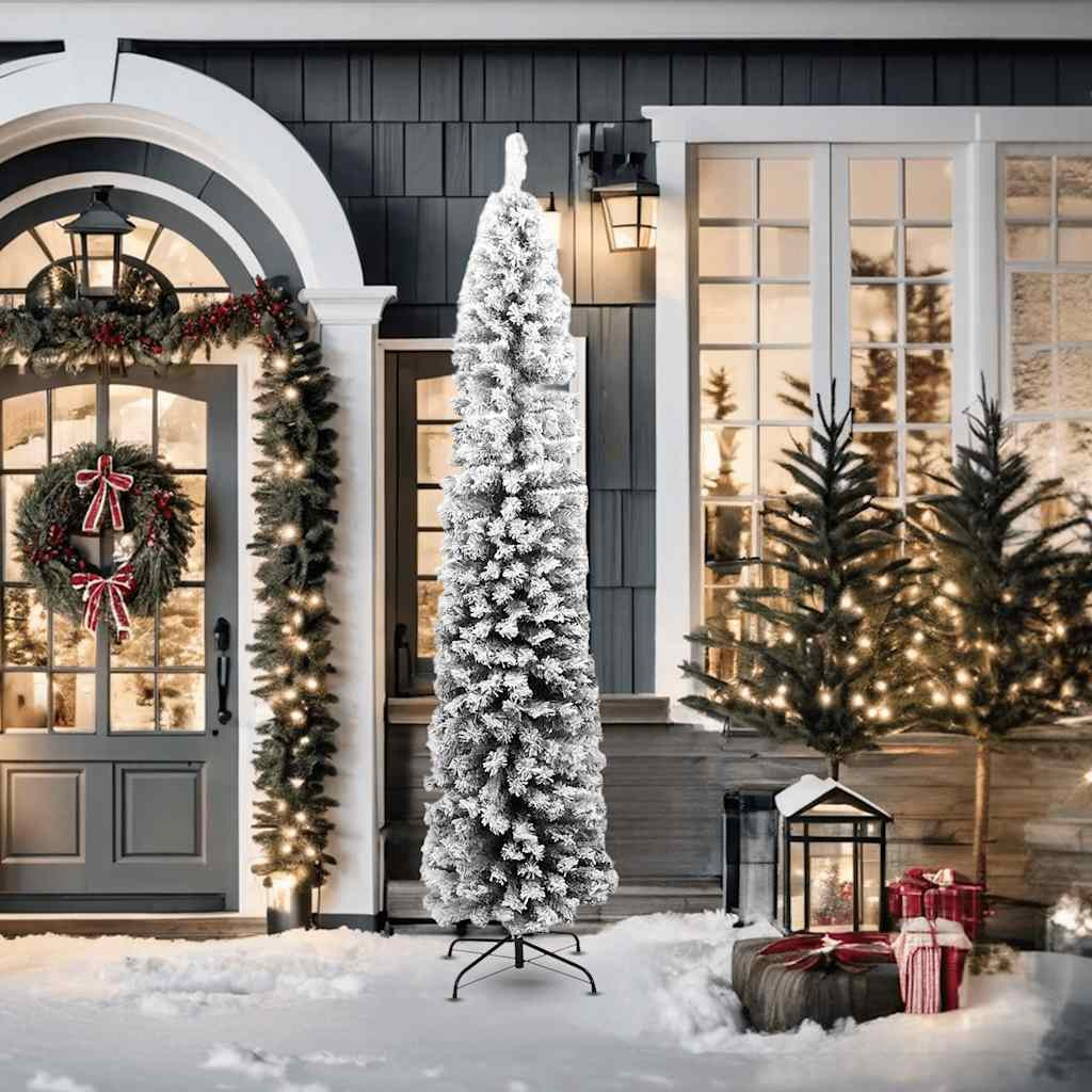 vidaXL Slim Artificial Christmas Tree with Flocked Snow Green 7 ft PVC