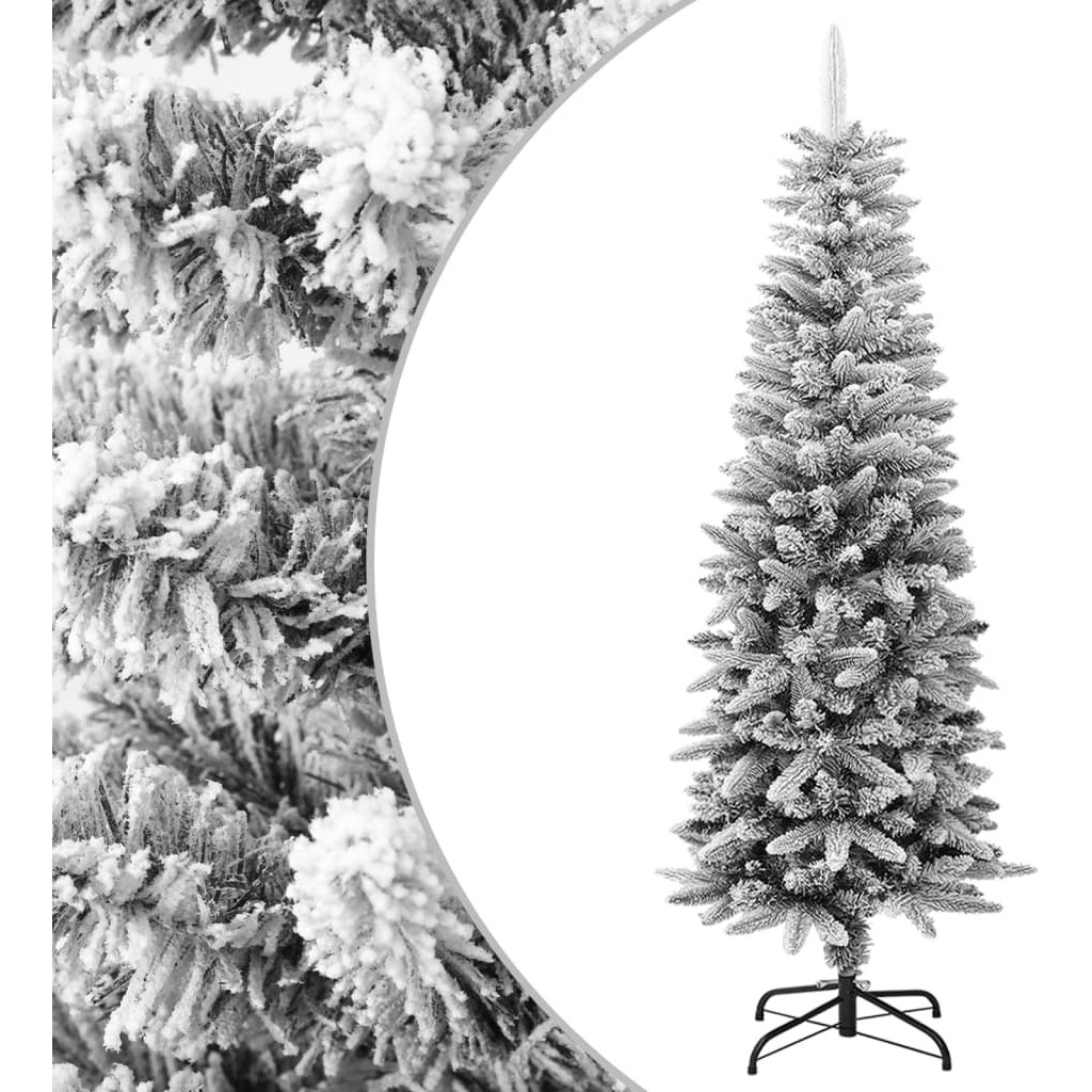 vidaXL Artificial Slim Christmas Tree with Flocked Snow 5 ft PVC&PE