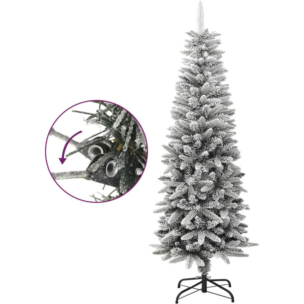 vidaXL Artificial Slim Christmas Tree with Flocked Snow 5 ft PVC&PE