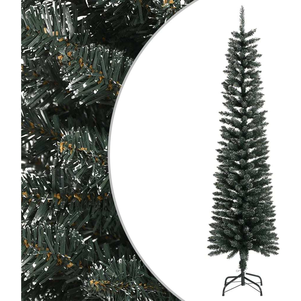 vidaXL Artificial Slim Christmas Tree with Stand Green 7 ft PVC