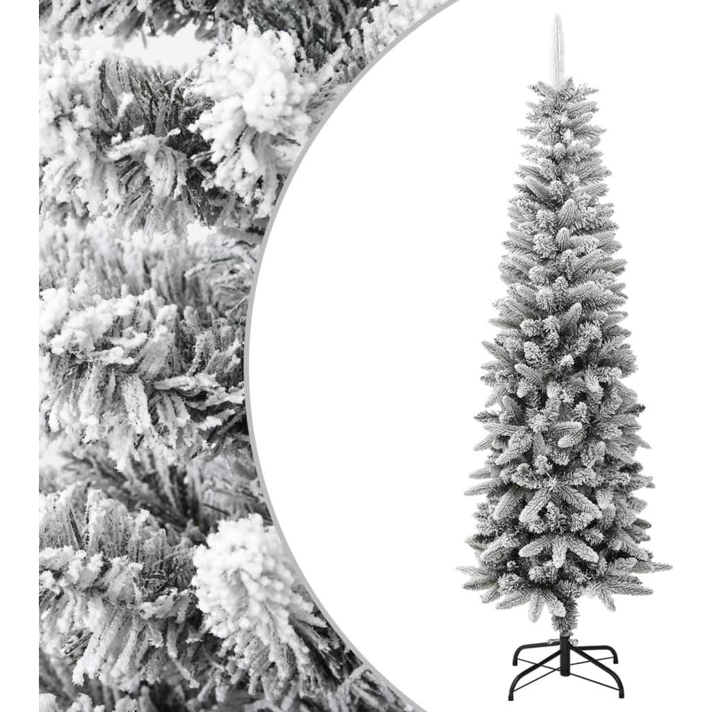 vidaXL Artificial Slim Christmas Tree with Flocked Snow 6 ft PVC&PE
