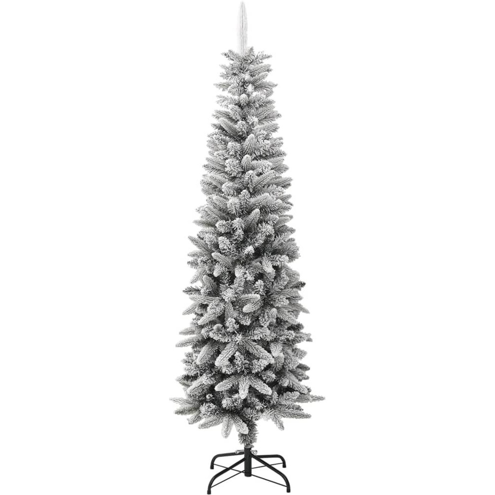 vidaXL Artificial Slim Christmas Tree with Flocked Snow 6 ft PVC&PE