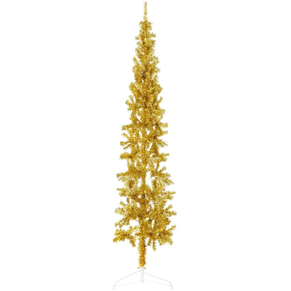 vidaXL Slim Artificial Half Christmas Tree with Stand Gold 7 ft