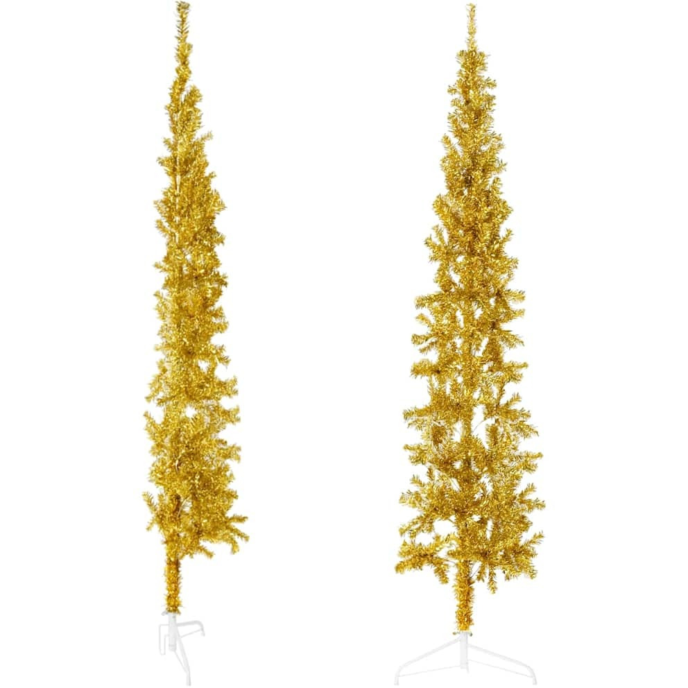vidaXL Slim Artificial Half Christmas Tree with Stand Gold 7 ft