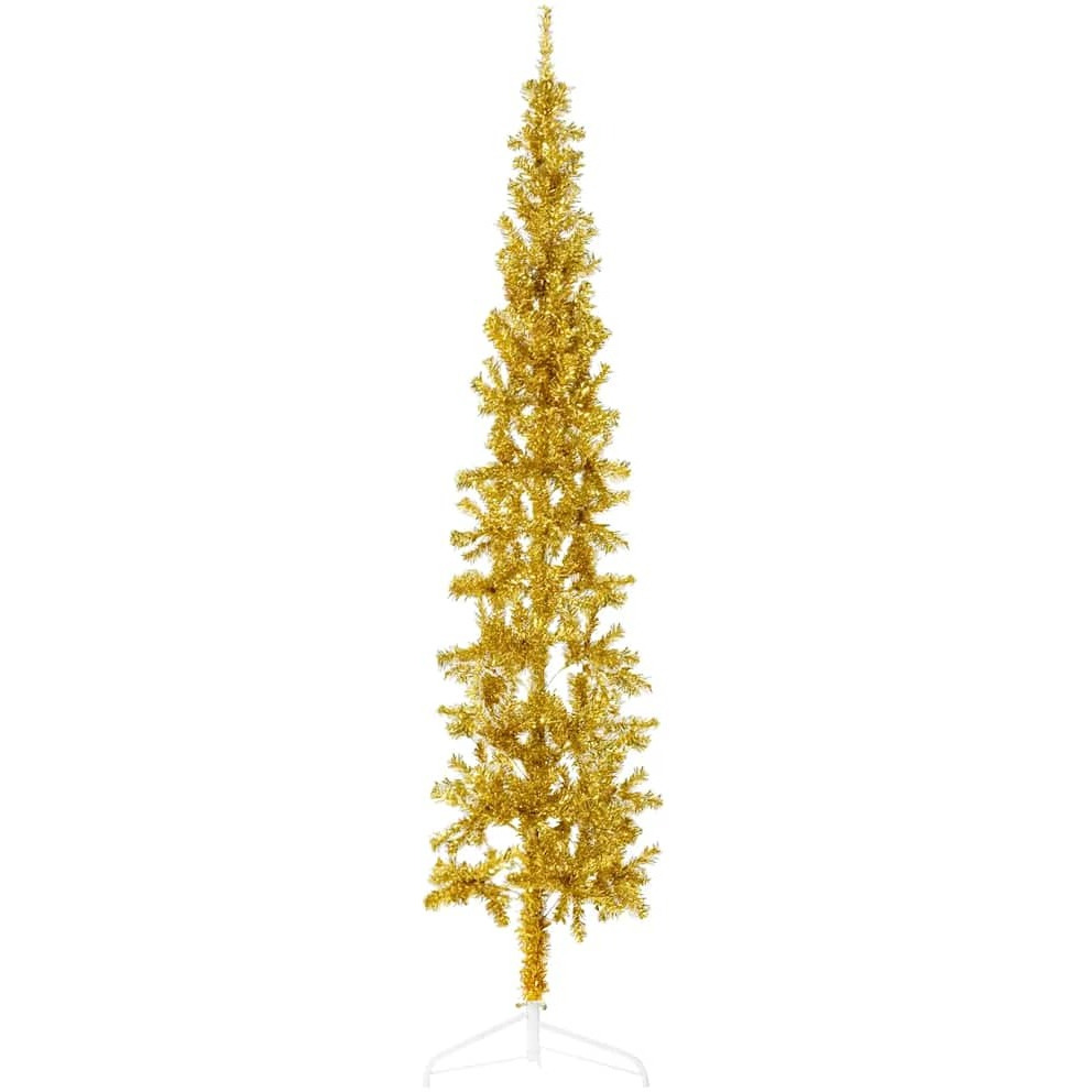 vidaXL Slim Artificial Half Christmas Tree with Stand Gold 7 ft
