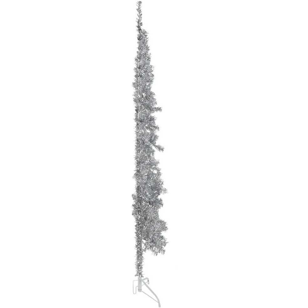 vidaXL Slim Artificial Half Christmas Tree with Stand Silver 7 ft