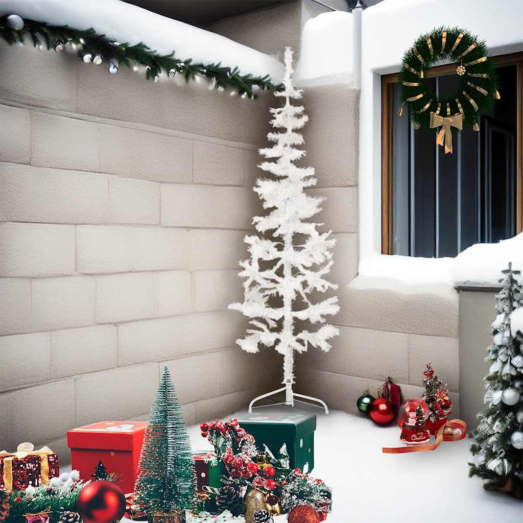 vidaXL Slim Artificial Half Christmas Tree with Stand White 7 ft
