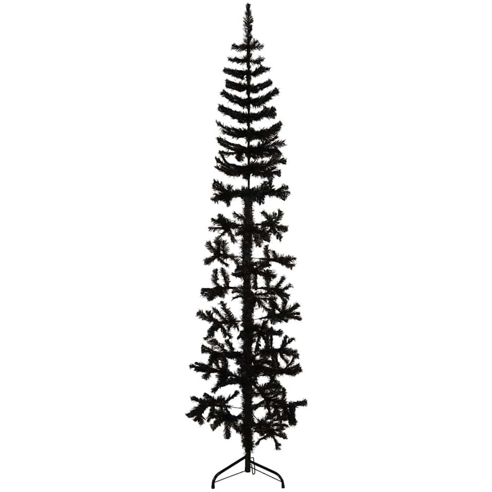 vidaXL Slim Artificial Half Christmas Tree with Stand Black 7 ft
