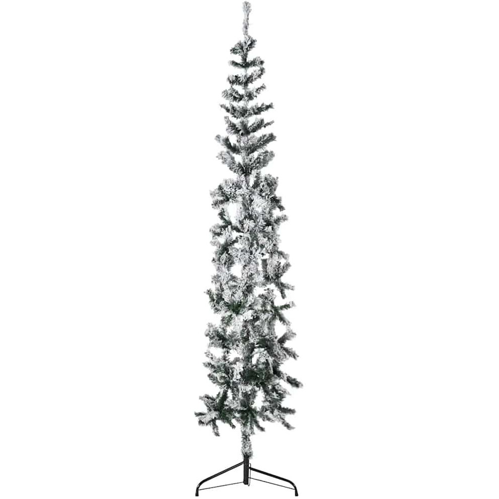 vidaXL Slim Artificial Half Christmas Tree with Flocked Snow 7 ft