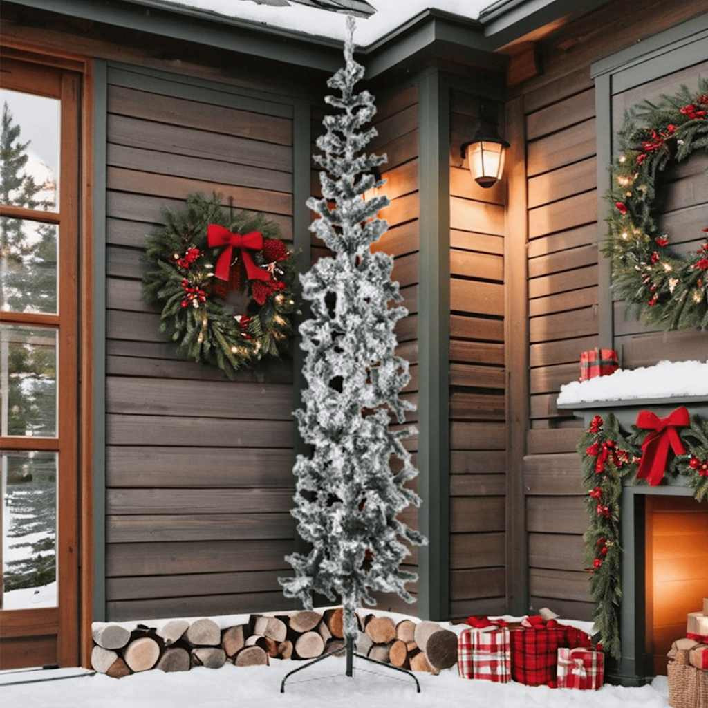 vidaXL Slim Artificial Half Christmas Tree with Flocked Snow 7 ft