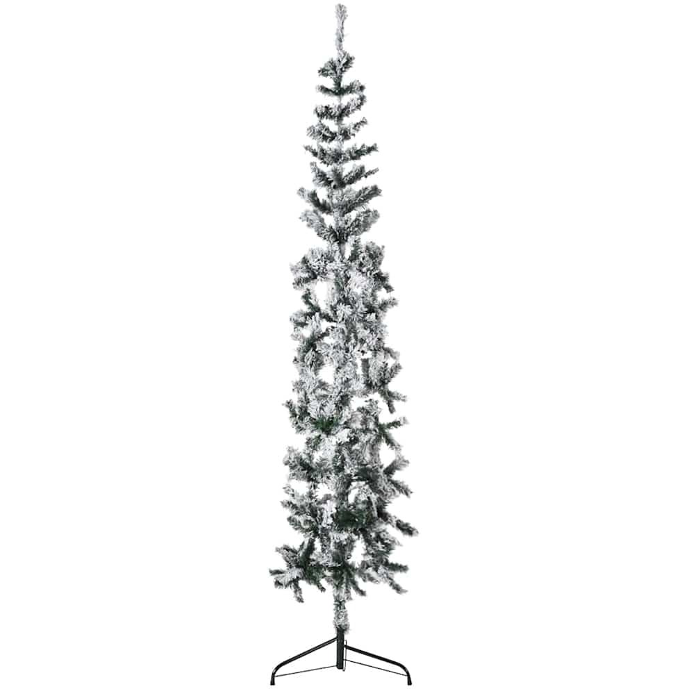vidaXL Slim Artificial Half Christmas Tree with Flocked Snow 7 ft