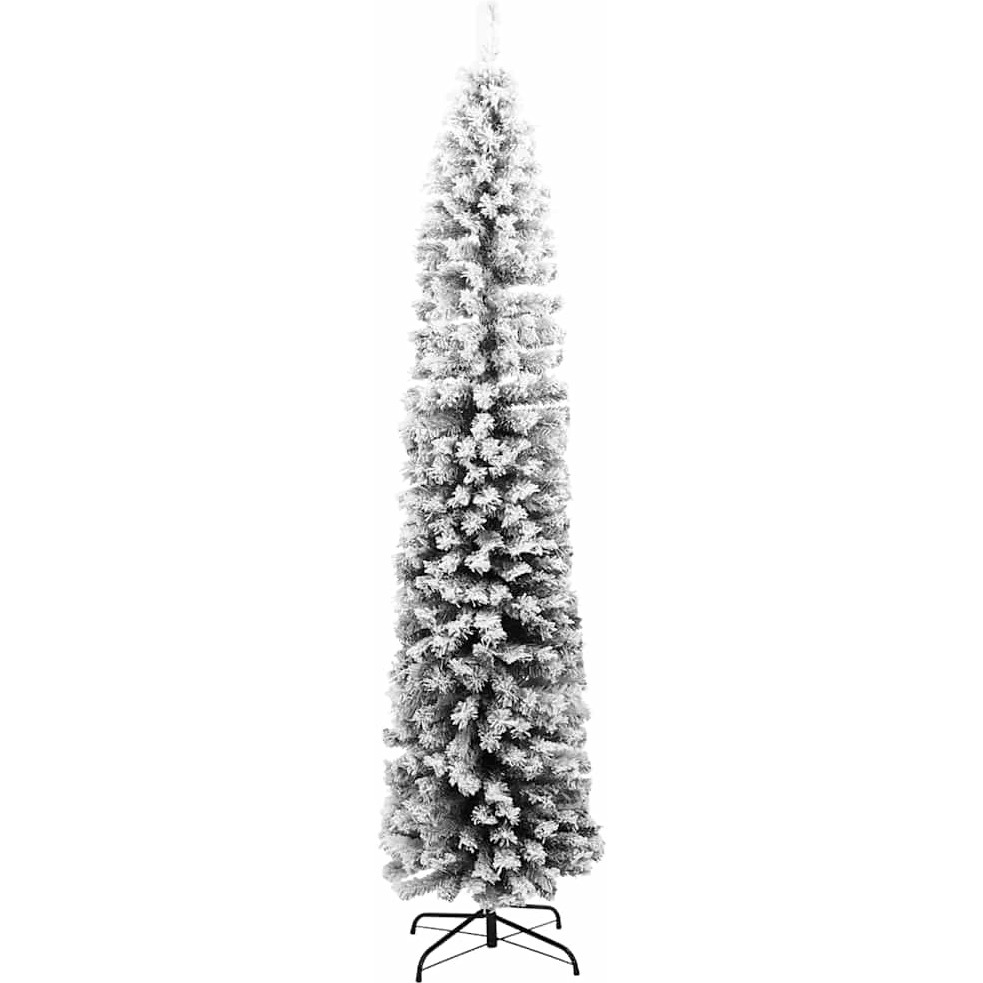 vidaXL Slim Artificial Christmas Tree with Flocked Snow Green 6 ft PVC