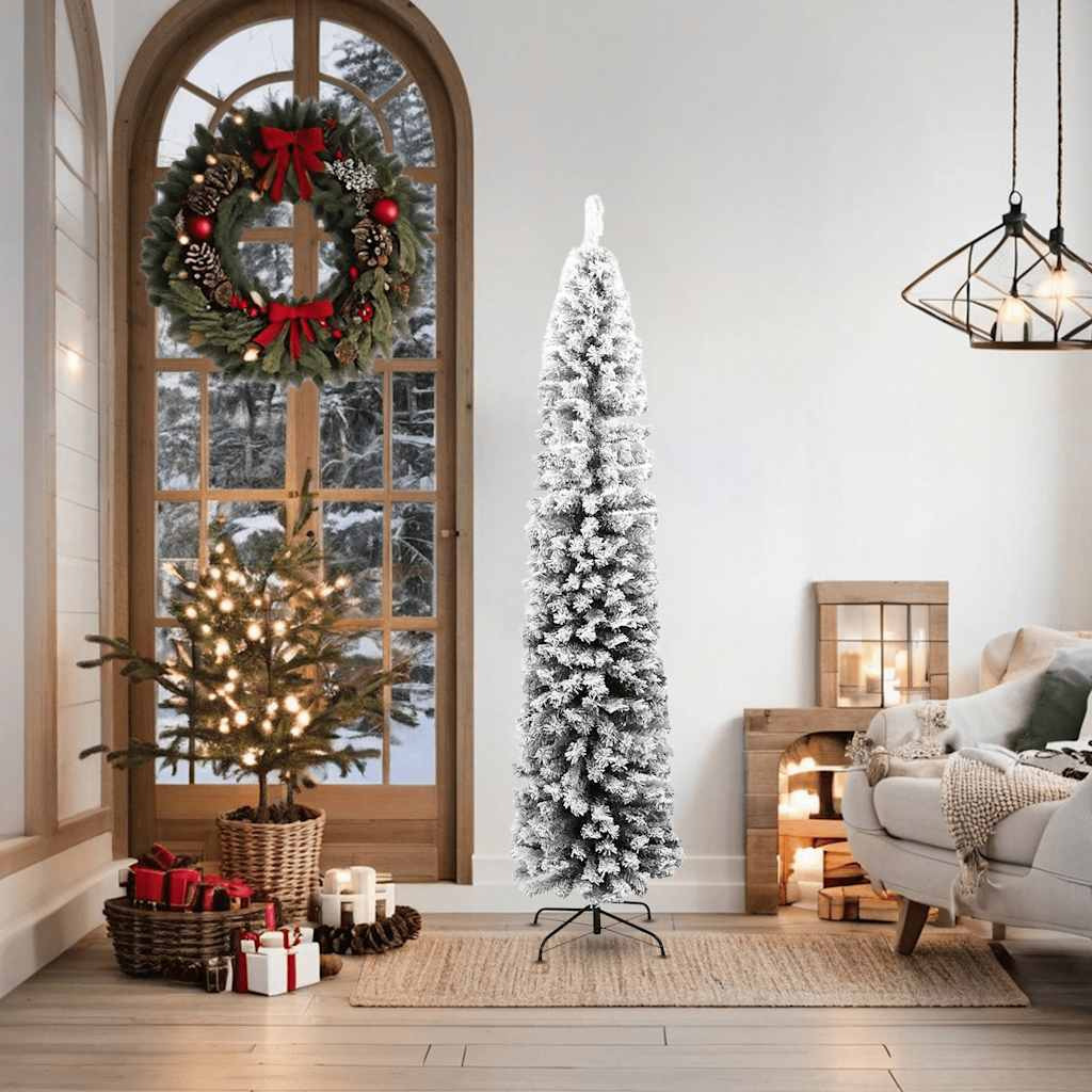vidaXL Slim Artificial Christmas Tree with Flocked Snow Green 6 ft PVC