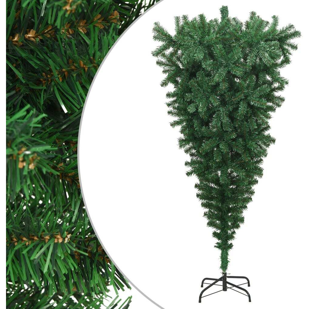 vidaXL Upside-down Artificial Christmas Tree with Stand Green 7 ft