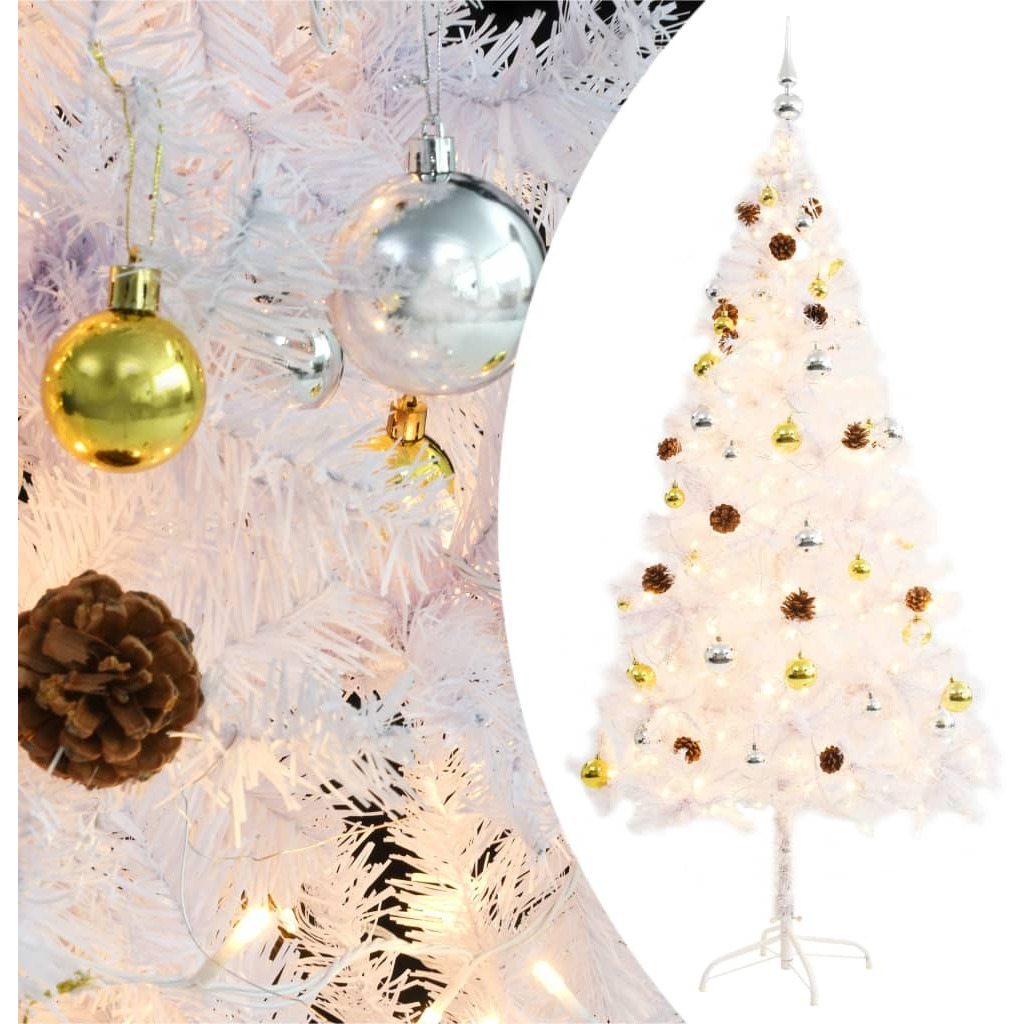 vidaXL Artificial Christmas Tree with Baubles and LEDs White 6 ft