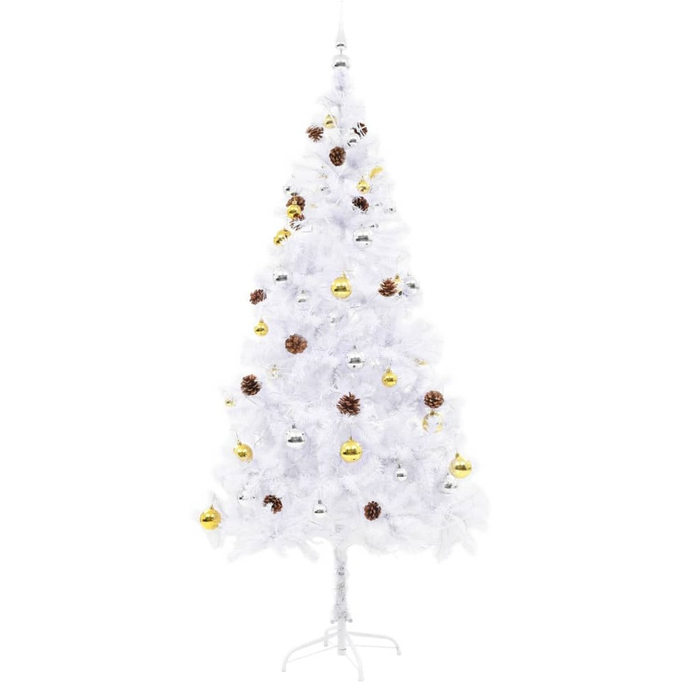 vidaXL Artificial Christmas Tree with Baubles and LEDs White 6 ft